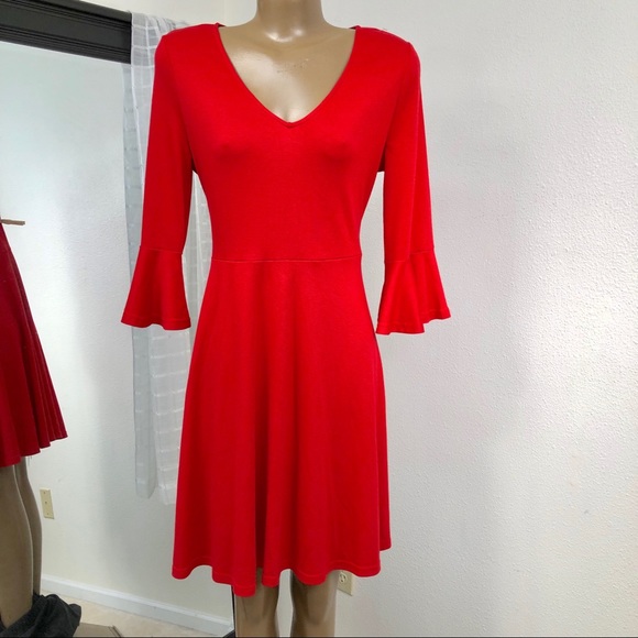 Talever RED Trumpet Sleeve Dress NWT - Picture 7 of 9